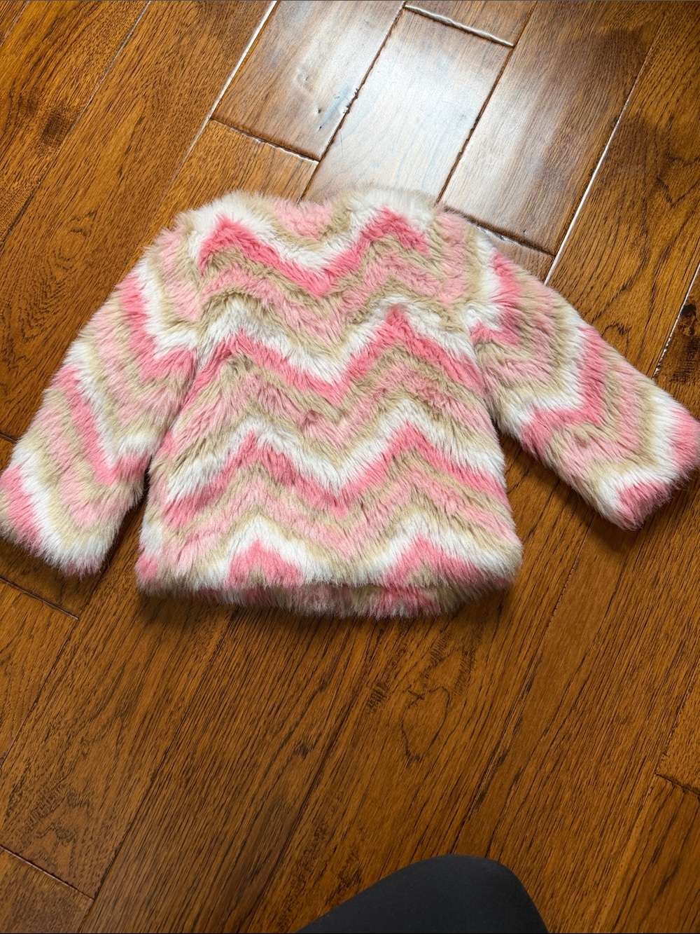 Janie and Jack Pink, Cream & Tan Chevron Faux-Fur Jacket - Picture 2 of 3